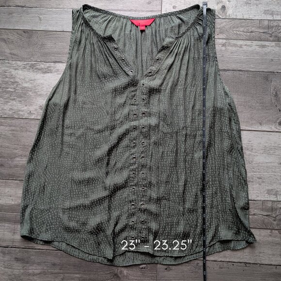 Jennifer Lopez, Sleeveless Flowy Blouse, Olive Green Print, Sz M - Picture 11 of 11